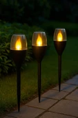 Güneş Enerjili Bahçe Aydınlatması Alev Efekti Solar Bahçe Yürüyüş Yol Aydınlatma Solar Bahçe 3 ADET - 3