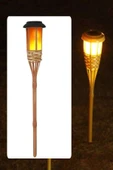 Gerçek Bambu Bahçe Aydınlatma Su Geçirmez Solar Bahçe Lambası Alev Efektli 60 cm 3 ADET - 6
