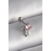 316l Çelik Gümüş Renk Pembe Zirkon Taşlı Sallantı Yıldız Detay Tragus Piercing - Tj-pr1237 - 1
