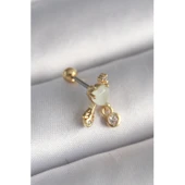 316l Çelik Gold Renk Beyaz Mineli Kalp Sallantı Zirkon Taşlı Tragus Piercing - Tj-pr1228 - 1