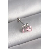 316l Çelik Gümüş Renk Pembe Zirkon Taşlı Kalp Tragus Piercing - Tj-pr1235 - 1