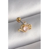 Gold Renk 316 L Çelik  Pembe Mineli Kalp Zirkon Taş Detay Tragus Piercing - Tj-pr1260 Tg-53-vice/(1395) 2350 thumbnail 1