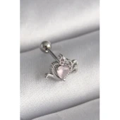 316l Çelik Gümüş Renk Pembe Mineli Kalp Zirkon Taş Detay Tragus Piercing - Tj-pr1261 - 1