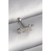 316l Çelik Gümüş Renk Zirkon Taşlı Yonca Tragus Piercing - Tj-pr1255 - 1