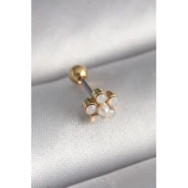 316l Çelik Gold Renk Zirkon Taşlı Çiçek Model Tragus Piercing - Tj-pr1282 - 1