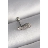 316l Çelik Gümüş Renk Zirkon Taşlı Kanat Tragus Piercing - Tj-pr1269 - 1