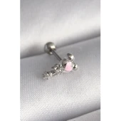 316l Çelik Gümüş Renk Zirkon Taş Detay Pembe Kalp İşleme Tragus Piercing - Tj-pr1281 - 1