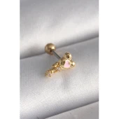 Gold Renk 316 L Çelik  Zirkon Taş Detay Pembe Kalp İşleme Tragus Piercing - Tj-pr1280 Tg-53-vice/(1395) 2368 thumbnail 1