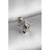 316l Çelik Gümüş Renk Siyah Zirkon Taş Detay Örümcek Ağ Model Tragus Piercing - Tj-pr1293 - 1