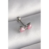 316l Çelik Gümüş Renk Pembe Kurdele Zirkon Taş Detay Tragus Piercing - Tj-pr1295 - 1