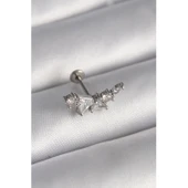 316l Çelik Gümüş Renk Zirkon Taşlı Tragus Piercing - Tj-pr1337 - 1