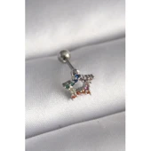 316l Çelik Gümüş Renk Renkli Zirkon Taşlı Yıldız Model Tragus Piercing - Tj-pr1355 - 1
