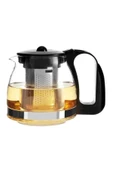 Siyah Süzgeçli Cam Demlik 900 ml Çaycı Demliği - 1