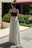 Beli Lastikli Pliseli Şifon Pantolon 6030-Ekru - 5