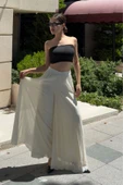 Beli Lastikli Pliseli Şifon Pantolon 6030-Ekru - 2