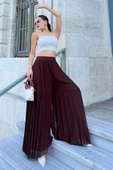Beli Lastikli Pliseli Şifon Pantolon 6030-Kahverengi thumbnail 3