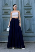 Beli Lastikli Pliseli Şifon Pantolon 6030-Lacivert - 5
