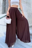 Beli Lastikli Pliseli Şifon Pantolon 6030-Kahverengi thumbnail 6