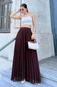 Beli Lastikli Pliseli Şifon Pantolon 6030-Kahverengi thumbnail 4