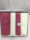 NİVEMESHOME FUŞYA-KREM MÜRDÜM COTTON HAMAM SETİ - 1