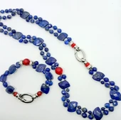 2276 Lapislazuli Mercan el yapımı çift sıra bileklik - 8