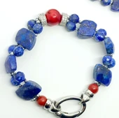 2276 Lapislazuli Mercan el yapımı çift sıra bileklik - 1