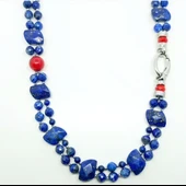 2275 Lapislazuli Mercan el yapımı iki sıralı kolye - 2