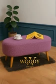 WoodyMaison Rustika Lila Renk Teddy Kumaş Puf Bench Koltuk Tabure 34 x 90 x 42 cm Ahşap Ayak Metal Bağlantı - 3
