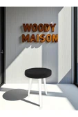 WoodyMaison CİCO Gürgen Ahşap Retro Ayak Dekoratif Beyaz Pelüş Teddy Puf Tabure Bench Koltuk Sandalye - 5