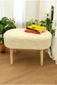 PEKA Geniş Oturumlu Bej Teddy Kumaş Puf – Makyaj Masası Ve Oturma Alanları Için - 3