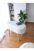 own home Eksen Teddy Kumaş Oval Puf - Geniş Puf - Masif Ahşap Ayaklı, Çok Amaçlı Oturma & Dekoratif Yan Sehpa - 1