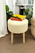 PEKA Ahşap Ayaklı Peluş Puf - Handmade Sandalye Oval Retro Bench - 4