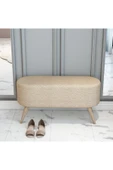 Edam Cappuccino Oval Bench Puf Ahşap Ayaklı Geniş Oturum Alanlı - 3