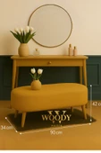 WoodyMaison Rustika CAMEL Renk Teddy Kumaş Puf Bench Koltuk Tabure 34 x 90 x 42 cm Ahşap Ayak Metal Bağlantı - 2