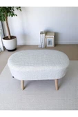 own home Eksen Teddy Kumaş Oval Puf - Geniş Puf - Masif Ahşap Ayaklı, Çok Amaçlı Oturma & Dekoratif Yan Sehpa - 4