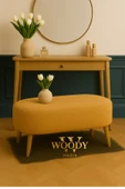 WoodyMaison Rustika CAMEL Renk Teddy Kumaş Puf Bench Koltuk Tabure 34 x 90 x 42 cm Ahşap Ayak Metal Bağlantı - 1