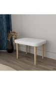 AYMOBSAN Ahşap Ayak Dekoratif Beyaz Peluş Puf Bench, Makyaj Masası Pufu - 2