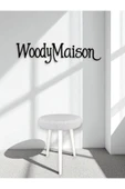 WoodyMaison CİCO Gürgen Ahşap Retro Ayak Dekoratif Beyaz Pelüş Teddy Puf Tabure Bench Koltuk Sandalye - 2