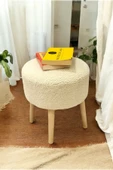PEKA Ahşap Ayaklı Peluş Puf - Handmade Sandalye Oval Retro Bench - 2