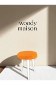 WoodyMaison CİCO Gürgen Ahşap Retro Ayak Dekoratif Beyaz Pelüş Teddy Puf Tabure Bench Koltuk Sandalye - 1