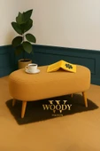 WoodyMaison Rustika CAMEL Renk Teddy Kumaş Puf Bench Koltuk Tabure 34 x 90 x 42 cm Ahşap Ayak Metal Bağlantı - 3