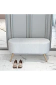 Edam Beyaz Oval Bench Puf Ahşap Ayaklı Geniş Oturum Alanlı - 2