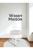 WoodyMaison CİCO Gürgen Ahşap Retro Ayak Dekoratif Beyaz Pelüş Teddy Puf Tabure Bench Koltuk Sandalye - 3