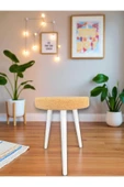 WoodyMaison CİCO Gürgen Ahşap Retro Ayak Dekoratif Beyaz Pelüş Teddy Puf Tabure Bench Koltuk Sandalye - 7