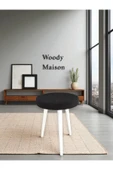 WoodyMaison CİCO Gürgen Ahşap Retro Ayak Dekoratif Beyaz Pelüş Teddy Puf Tabure Bench Koltuk Sandalye - 3