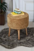 PufyHome Etna peluş sütlü kahve doğal gürgen ayaklı çok amaçlı puf koltuk - 4