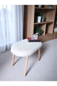 own home Minimalist Teddy Kumaş Tabure, Ahşap Ayaklı Tabure, Salon, Ofis, Makyaj Masası, Yemek Masası - 2