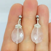 2261 Pembe Kuvars el yapımı küpe - 8