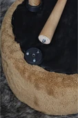 PufyHome Etna peluş sütlü kahve doğal gürgen ayaklı çok amaçlı puf koltuk - 5