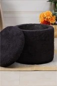 PUFMANYA PANDORA SİYAH PELUŞ LARGE 45 CM SANDIKLI PUF BENCH KOLTUK - 1